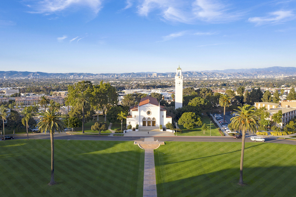 The chapel and sunken garden at LMU.